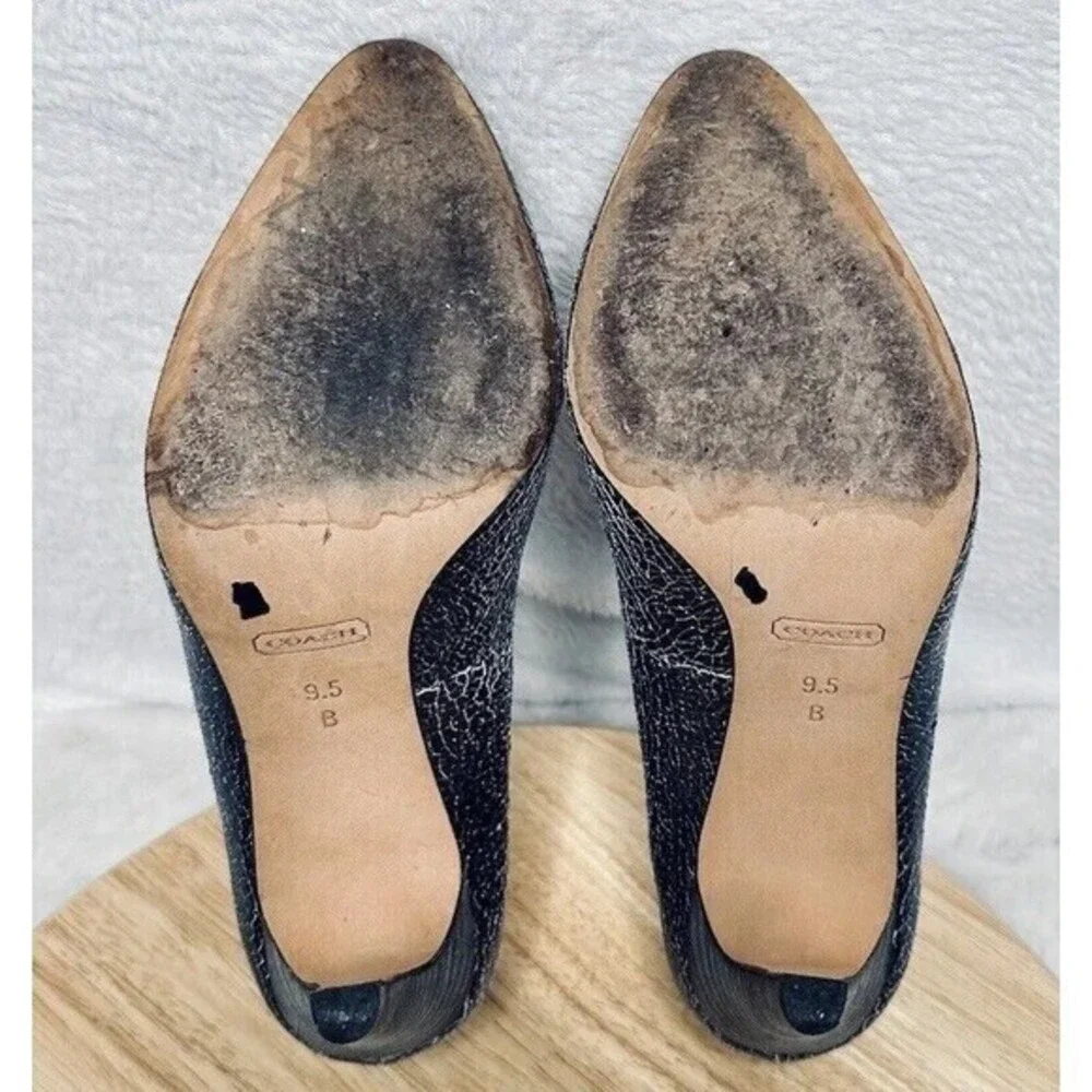 Coach‎ Adina Crackled Metal Leather Stacked Heels Size 9.5 Us
